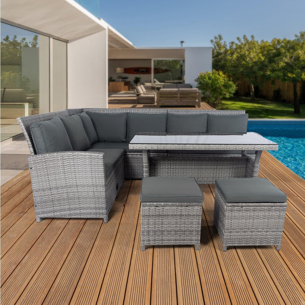 6 Pieces PE Rattan sectional Outdoor Furniture Cushioned Sofa Set with 2Storage Under Seat Grey image