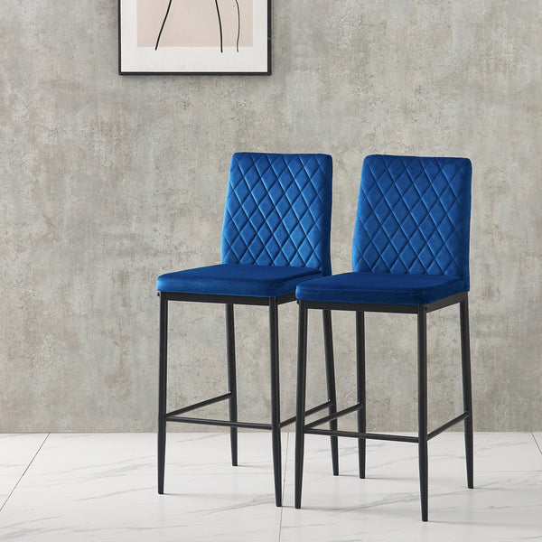 Blue bar stool, velvet stool,Modern bar chair, bar stool with metal legs, kitchen stool, dining chair, 2-piece set image