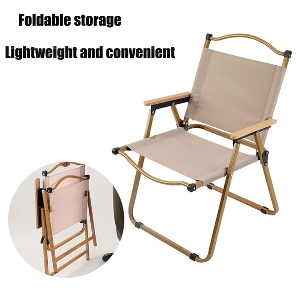 Outdoor folding chair fishing chair Kermit camping beach chair wood grain chair garden chair (color: beige) image