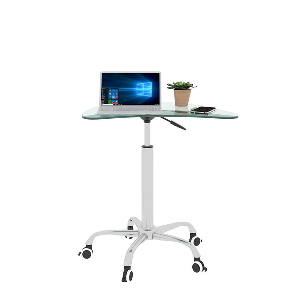 Adjustable Height Transparent Tempered Glass Table Desk Table with Lockable Wheels(Adjustable Range 24.2 "~32.7 ") image