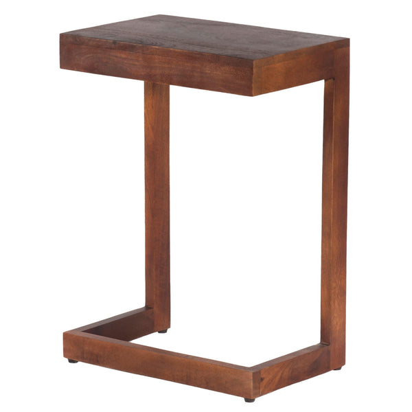 26 Inch Handcrafted ManWood Side End Table, Open Design Base, Dark Brown image