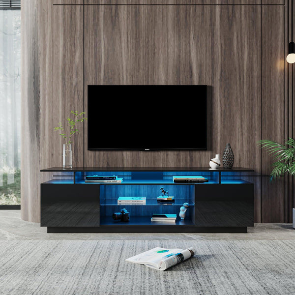 Black TV Stand for 80 Inch TV Stands, Media Console Entertainment Center Television Table, 2Storage Cabinet with Open Shelves for Living Room Bedroom image