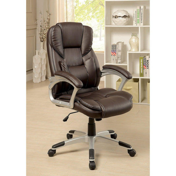 ComfortableModern Contemporary Office Chair Upholstered 1pc Comfort Adjustable Chair Relax Office Chair Work Brown Leatherette Padded Armrests image