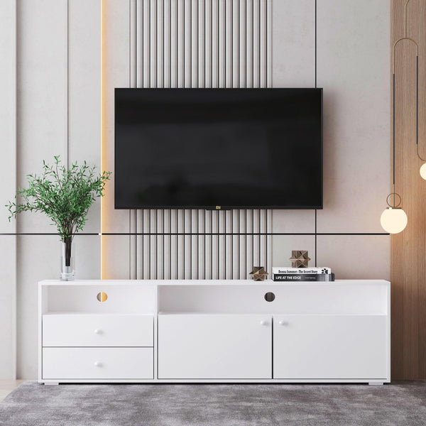 62.99 inchModern style multi-storage space white slide rail TV cabinet image