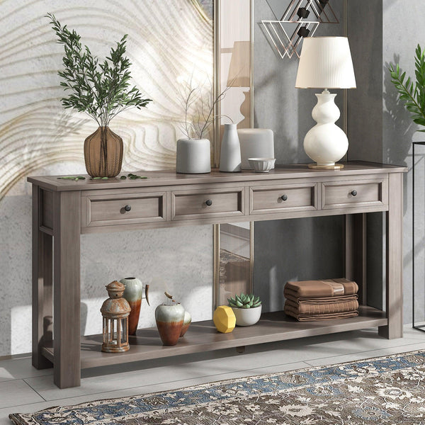 Console Table/Sofa Table withStorage Drawers and Bottom Shelf for Entryway Hallway (Gray Wash) image