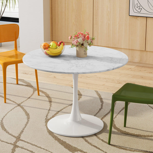 42.12"Modern Round Dining Table with Printed White Marble Table Top,Metal Base  Dining Table, End Table Leisure Coffee Table image