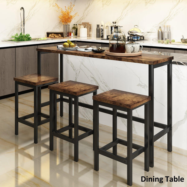 Counter Height Extra Long Dining Table Set with 3 Stools Pub Kitchen Set Side Table with Footrest,Brown image