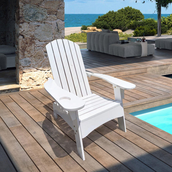 Outdoor or indoor Wood  Adirondack chair  with an hole to hold umbrella on the arm ,white image