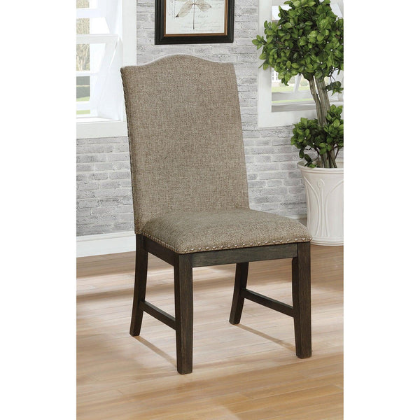 Transitional Set of 2 Side Chairs Espresso Warm Gray Nail heads Solid wood Chair Fabric Upholstered Padded Seat Kitchen Rustic Dining Room Furniture image