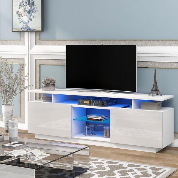 Modern TV Stand for TVs up to 65inches with LED lights, 16 Colors, for Livingroom, Bedroom, White image