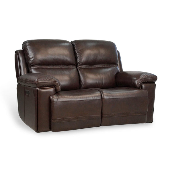 Timo Top Grain Leather Power Reclining Loveseat | Adjustable Headrest | Cross Stitching image