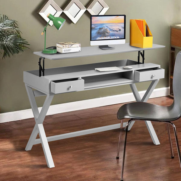 Lift Desk with 2 DrawerStorage, Computer Desk with Lift Table Top, Adjustable Height Table for Home Office, Living Room,grey image