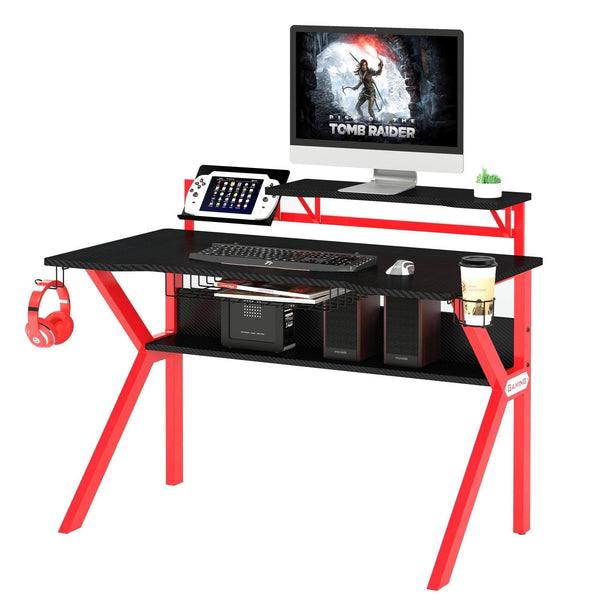 PVC Coated Ergonomic Metal Frame Gaming Desk, Black and Red image