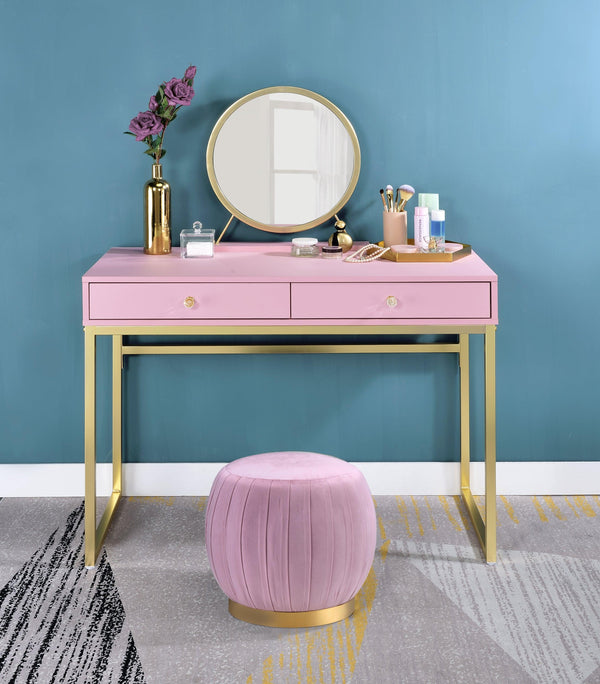 ACME Coleen Vanity Desk w/Mirror & Jewelry Tray in Pink & Gold Finish AC00668 image