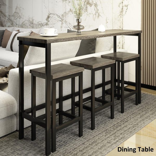 Counter Height Extra Long Dining Table Set with 3 Stools Pub Kitchen Set Side Table with Footrest, Gray image