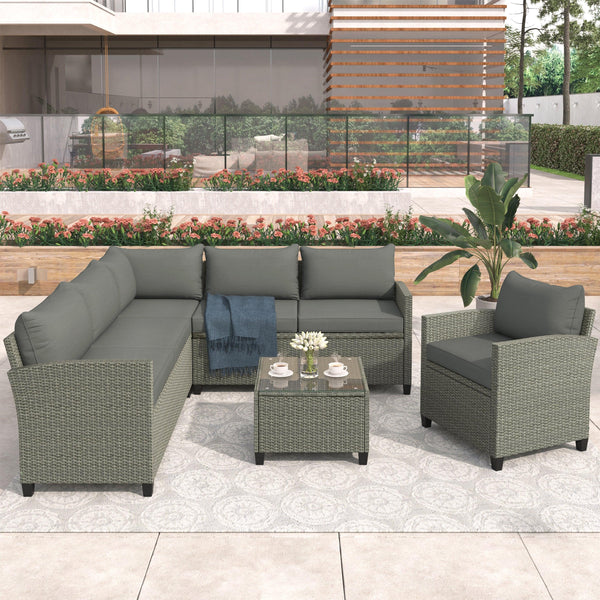 Patio Furniture Set, 5 Piece Outdoor Conversation Set，with Coffee Table, Cushions and Single Chair image