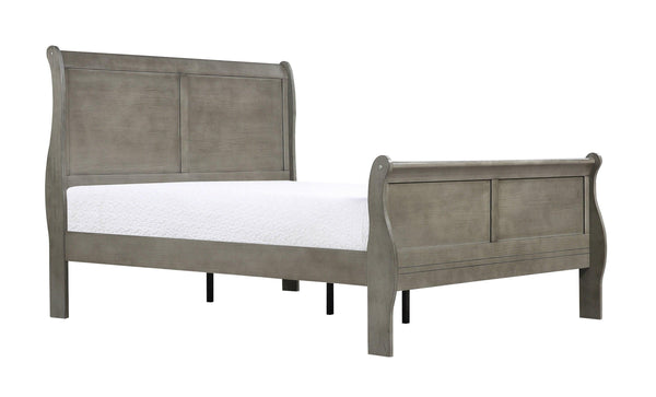 Louis Phillipe Gray Full Size Panel Sleigh Bed Solid Wood Wooden Bedroom Furniture image