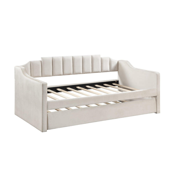 Velvet Daybed with Trundle Upholstered Tufted Sofa Bed,  both Twin Size, Beige image