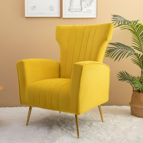 Velvet Accent Chair, Wingback Arm Chair with Gold Legs, Upholstered Single Sofa for Living Room Bedroom image