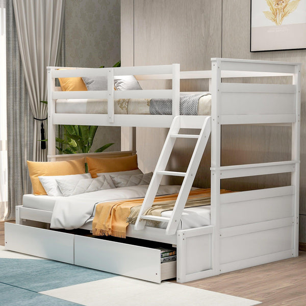 Twin over Full Bunk Bed withStorage - White image