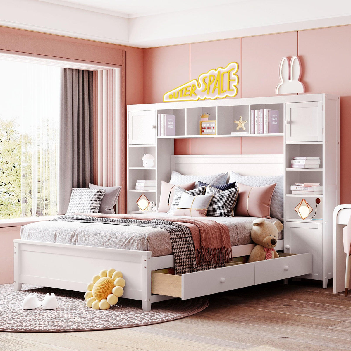 Caitbrook twin loft bed with large storage sellers drawer
