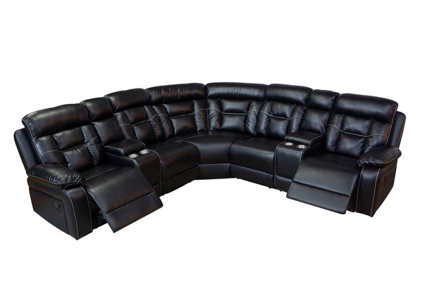 Manual Reclining Sofa Faux Leather Sofa Set Black image