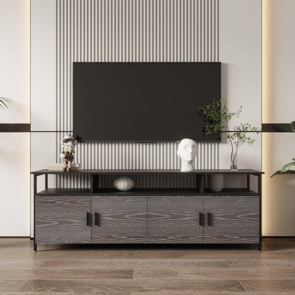 BlackModern simple wood grain TV cabinet 80-inch TV stand, open shelving multi-layerStorage image