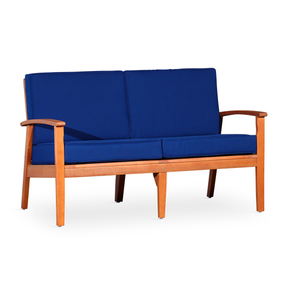 Eucalyptus Loveseat with Cushions, Natural Oil Finish, Navy Cushions image
