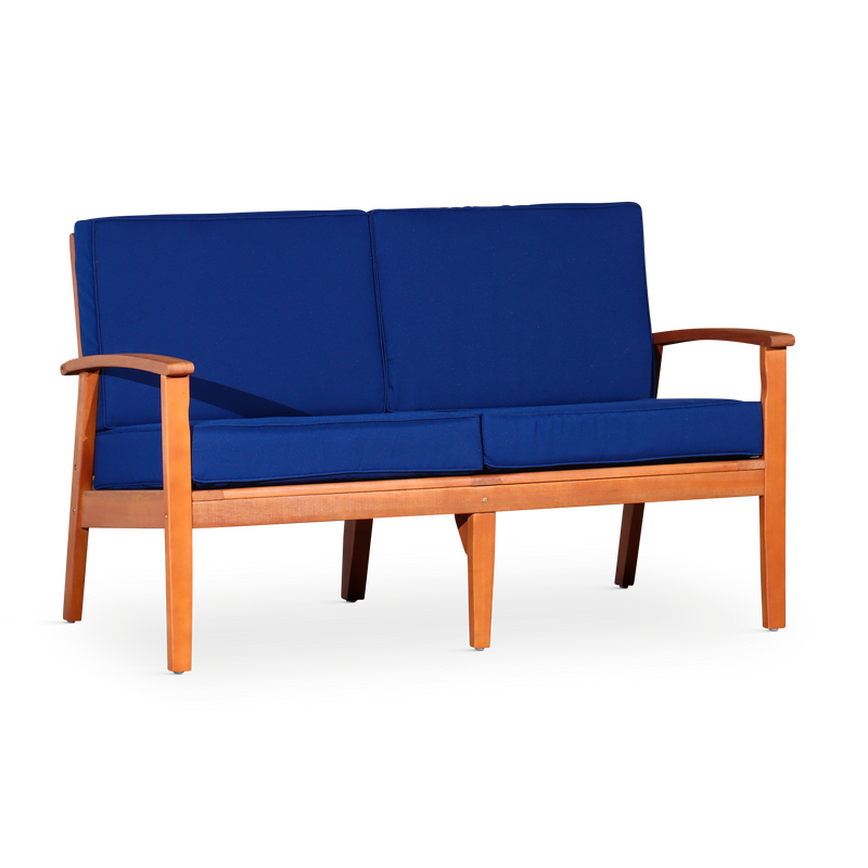 Eucalyptus Loveseat with Cushions, Natural Oil Finish, Navy Cushions image