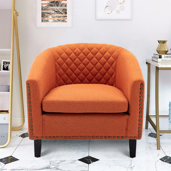 accent Barrel chair living room chair with nailheads and solid wood legs  Orange  linen image