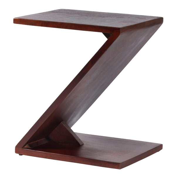 24 Inch Rectangular ManWood Side Table, Z Shaped Frame, Dark Brown image