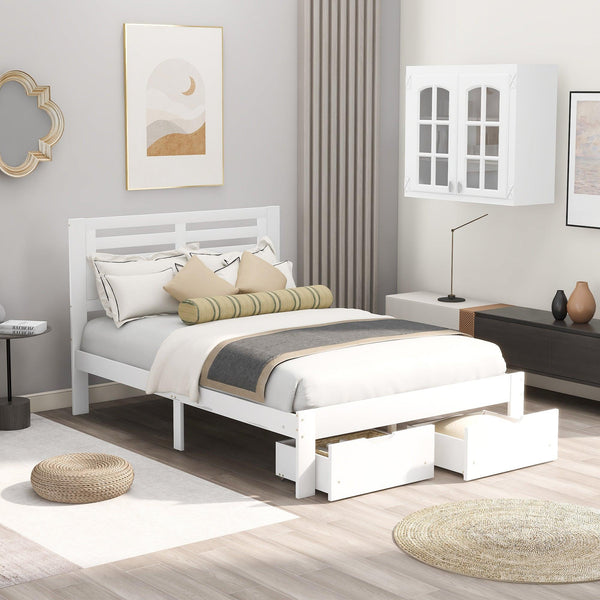 Full Size Platform Bed with Drawers, White image