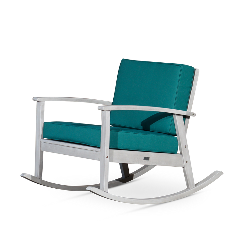 Eucalyptus Rocking Chair with Cushions, Silver Gray Finish, Dark Green Cushions image