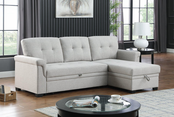 Lucca Light Gray Linen Reversible Sleeper Sectional Sofa withStorage Chaise image