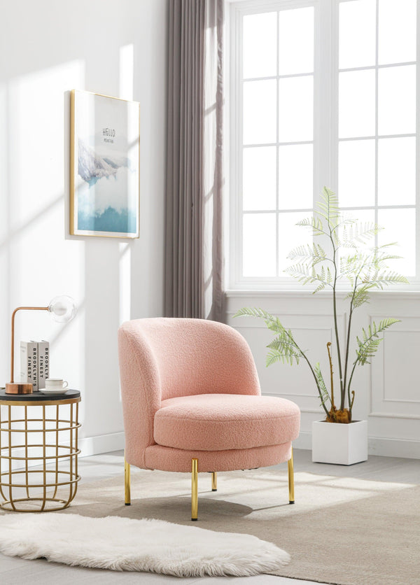 28.4"W Accent Chair Upholstered Curved Backrest Reading Chair Single Sofa Leisure Club Chair with Golden Adjustable Legs For Living Room Bedroom Dorm Room (Pink Boucle) image