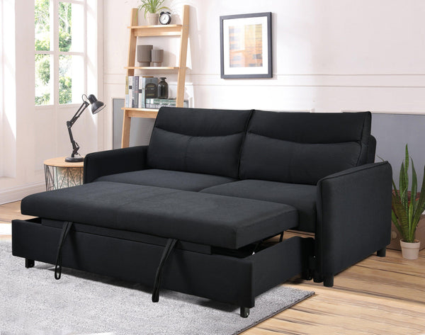 3 in 1 Convertible Sleeper Sofa Bed,Modern Fabric Loveseat Futon Sofa Couch w/Pullout Bed, Small Love Seat Lounge Sofa w/Reclining Backrest, Furniture for Living Room, Black image