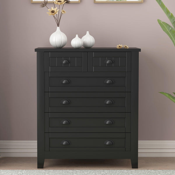 DRAWER DRESSER CABINET，BAR CABINET, storge cabinet, lockers, retro shell-shaped handle, can be placed in the living room, bedroom, dining room, black image