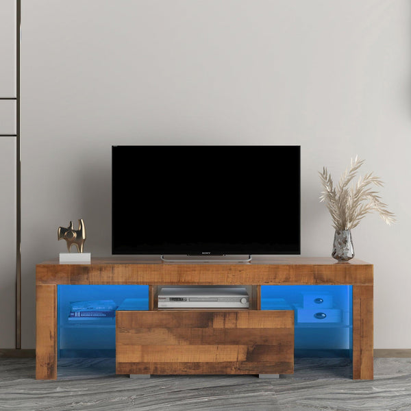 TV Stand with LED RGB Lights,Flat Screen TV Cabinet, Gaming Consoles - in Lounge Room, Living Room,FIR WOOD image
