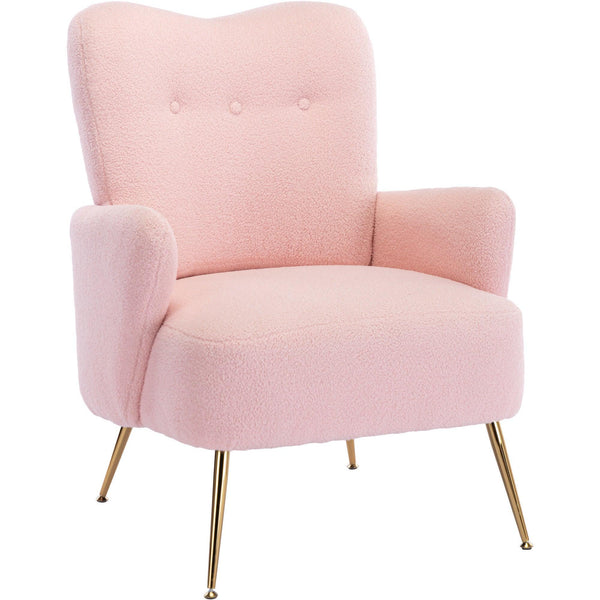 Cozy Teddy Fabric Arm Chair with Sloped High Back and Contemporary Metal Legs ,Pink image