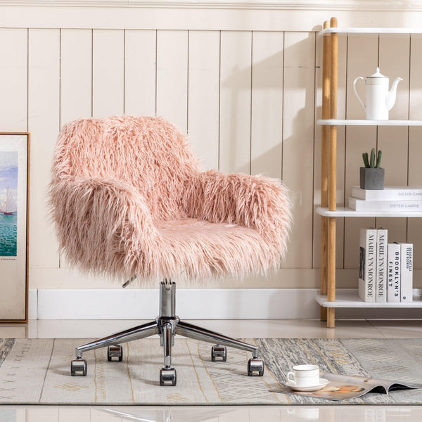 Modern Faux fur home  office chair, fluffy chair for girls, makeup vanity Chair image