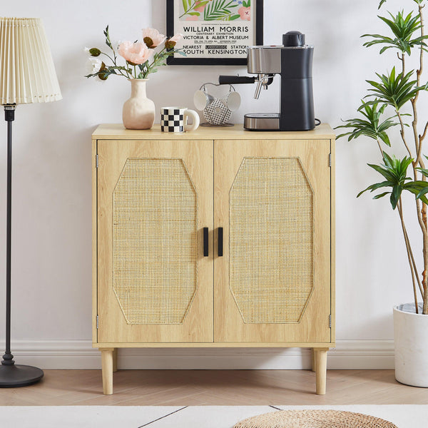 KitchenStorage cabinets with rattan decorative doors, buffets, wine cabinets, dining rooms, hallways, cabinet console tables, （Natural，31.5''LX 15.8''WX 34.6"H）. image