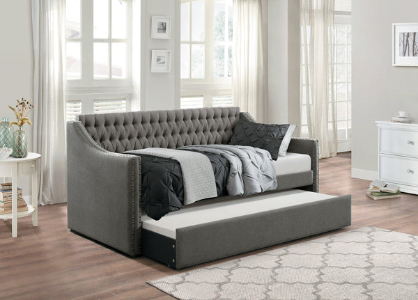 Modern Design Dark Gray Fabric Upholstered 1pc Sofa Bed w Trundle Button-Tufted Detail Nailhead Trim Day Bed image