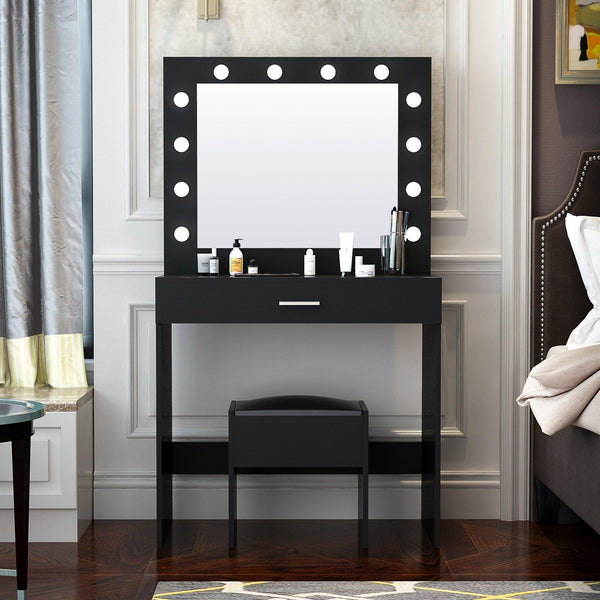 Modern Design Bedroom Makeup Dressing Table with Light and Stool,Black image