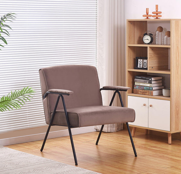 Cloth leisure, black metal frame recliner, for living room and bedroom, brown image