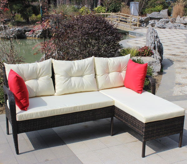Outdoor patio Furniture sets 2 piece Conversation set wicker Ratten Sectional Sofa With Seat Cushions(Beige Cushion) image