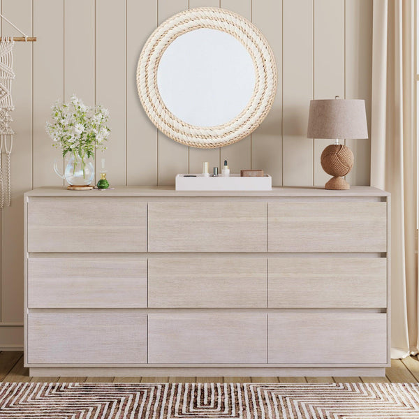 Modern Style Soild Wood 9-Drawer Dresser for Bedroom, Living Room, Stone Gray image