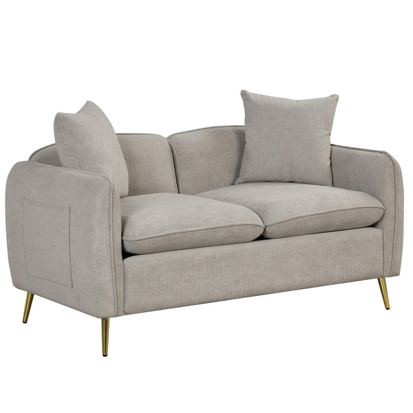 57.8" Velvet Upholstered Loveseat Sofa,Loveseat Couch with 2 PillowsModern Sofa with lden Metal Legs for Small Spaces,Living Room,Apartment,Gray image