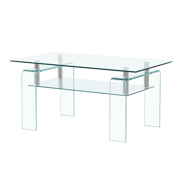 Rectangle Clear Glass Coffee Table,Modern Glass Coffee Table for Living Room, 2-TierStorage Center Coffee Table,Tempered Glass Tea Table image