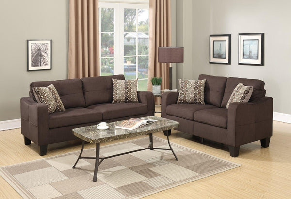 Living Room Furniture 2pc Sofa Set Chocolate Polyfiber Sofa And Loveseat w pillows Cushion Couch image