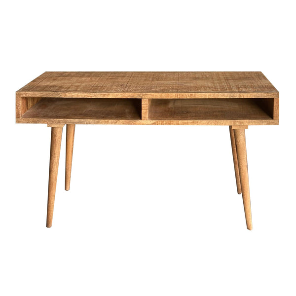 48 Inch Minimalist ManWood Desk, 2 Compartments, Splayed Legs, Weathered Oak Brown image